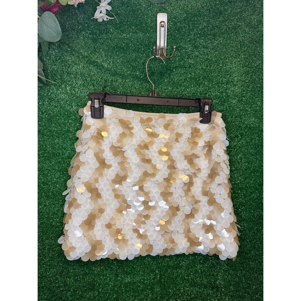 Sincerely Jules XS Gold Ivory Disc Sequin Mini Skirt Party Y2K